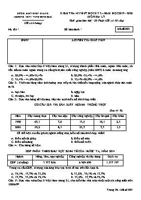 Đề kiểm tra 45 phút học kỳ II môn Địa lý Lớp 12 - Mã đề 003 - Năm học 2019-2020 - Trường THPT Vĩnh Bình Bắc